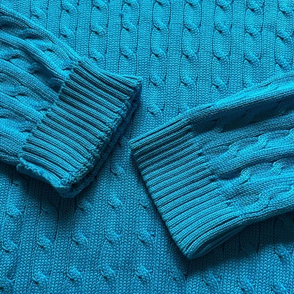 Ralph Lauren Active Cotton V-neck Preppy Cable Knit Sweater - Picture 11 of 12